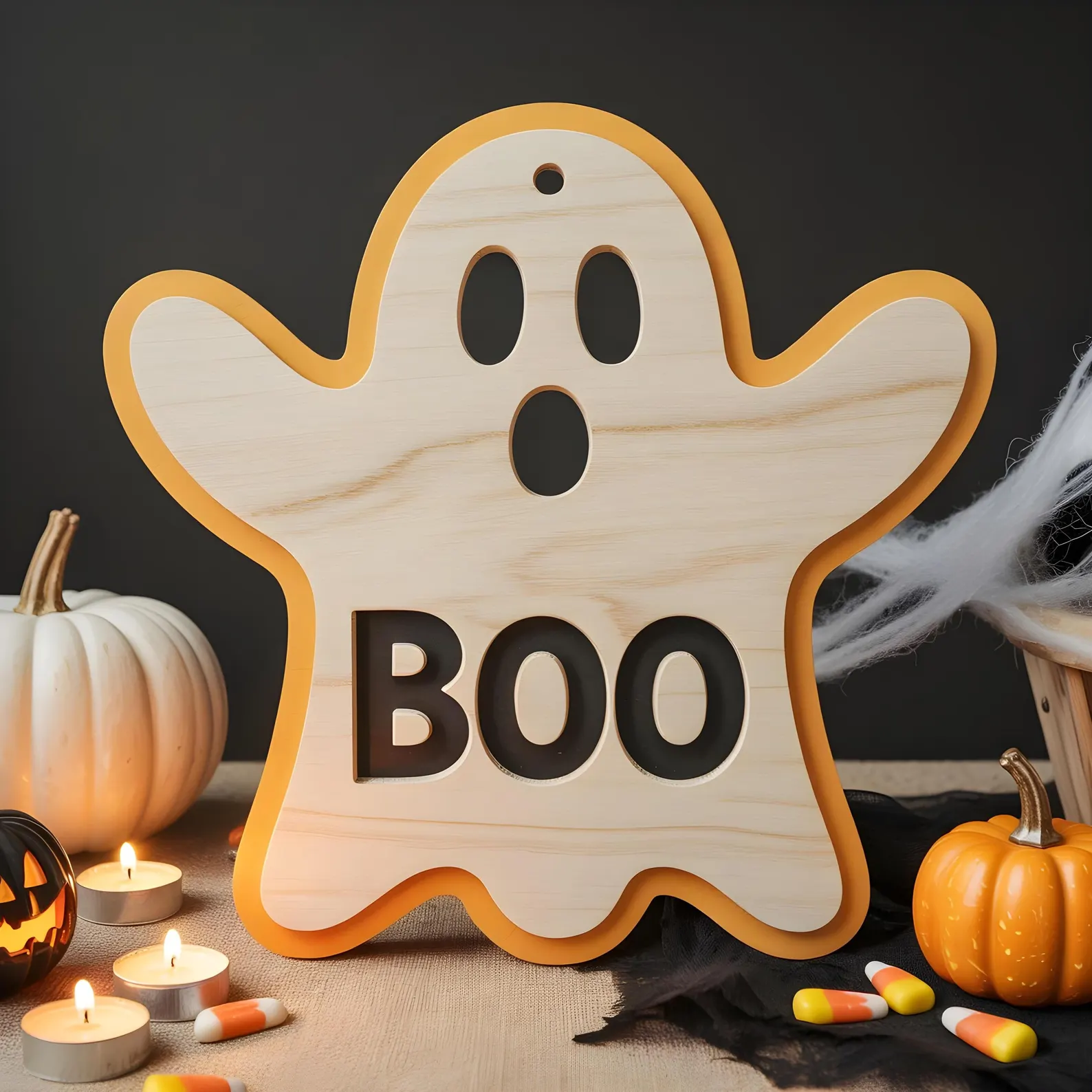 Cute Wooden Ghost Sign – Boo Halloween Decoration