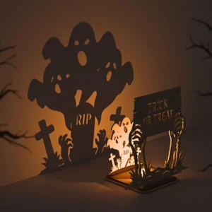 Graveyard “Trick or Treat” Wooden Shadow Lamp