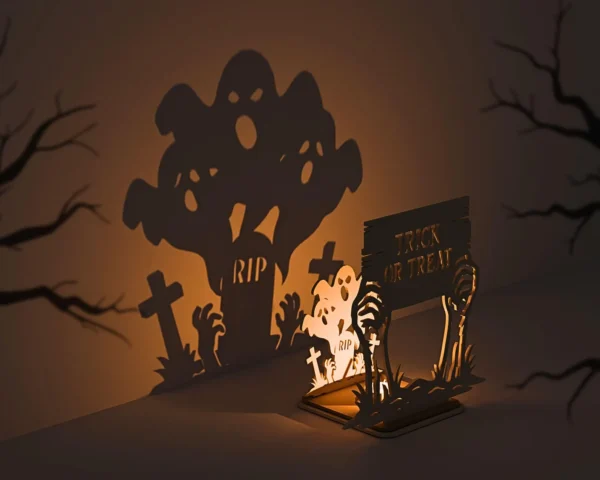 Graveyard “Trick or Treat” Wooden Shadow Lamp