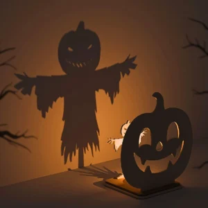 Pumpkin Scarecrow Wooden Shadow Lamp – Spooky Halloween Décor