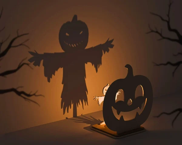 Pumpkin Scarecrow Wooden Shadow Lamp – Spooky Halloween Décor
