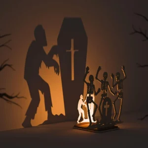 Zombie & Skeleton Wooden Shadow Lamp – Creepy Halloween