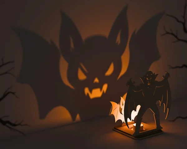 Vampire Bat Wooden Shadow Lamp – Haunted House Halloween Lighting