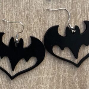 Bat Heart Halloween Earrings – Wooden Gothic Jewelry