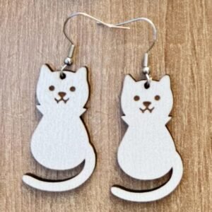 Halloween Cat Earrings – Wooden Sitting Cat Laser Cut Jewelry