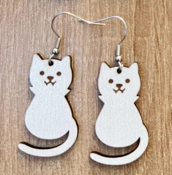 Halloween Cat Earrings – Wooden Sitting Cat Laser Cut Jewelry