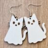 Ghost Cat Wooden Earrings – Halloween Spooky Cat Jewelry