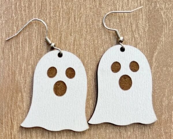 Halloween Ghost Earrings – Wooden Laser Cut Spooky Jewelry