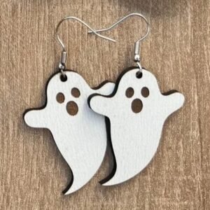 Floating Ghost Wooden Earrings – Halloween Laser Cut Jewelry
