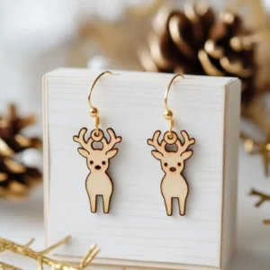Wooden Reindeer Christmas Earrings – Handmade Holiday Jewelry Gift