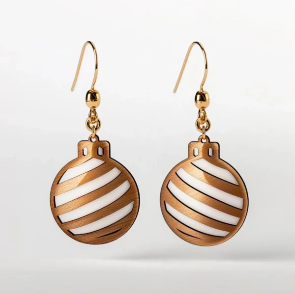 Christmas Bauble Earrings – Wooden Ornament Holiday Jewelry
