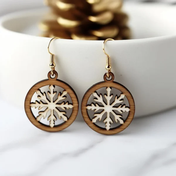 Snowflake Wooden Earrings – Winter Christmas Jewelry Gift