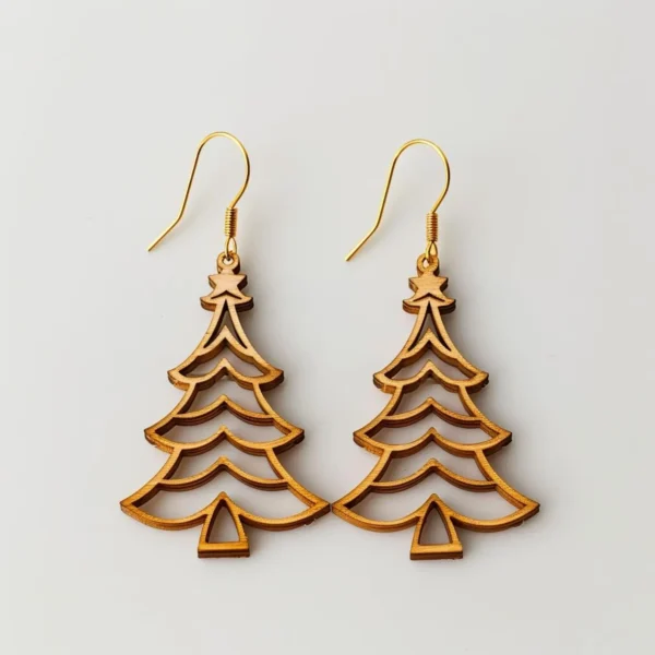 Christmas Tree Drop Earrings – Handmade Wooden Holiday Jewelry