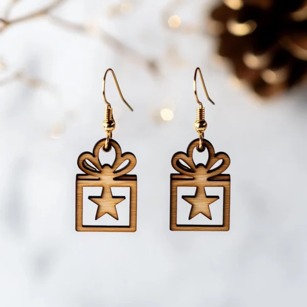 Christmas Gift Box Earrings – Wooden Holiday Jewelry