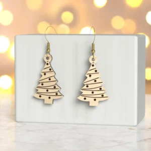 Wooden Christmas Tree Earrings – Festive Holiday Jewelry, Handmade Lightweight Gift for Women