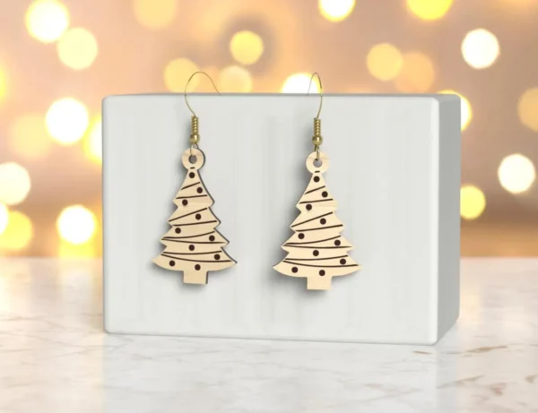 Wooden Christmas Tree Earrings – Festive Holiday Jewelry, Handmade Lightweight Gift for Women