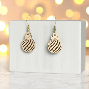 Wooden Christmas Ornament Earrings – Holiday Bauble Jewelry, Lightweight Christmas Gift