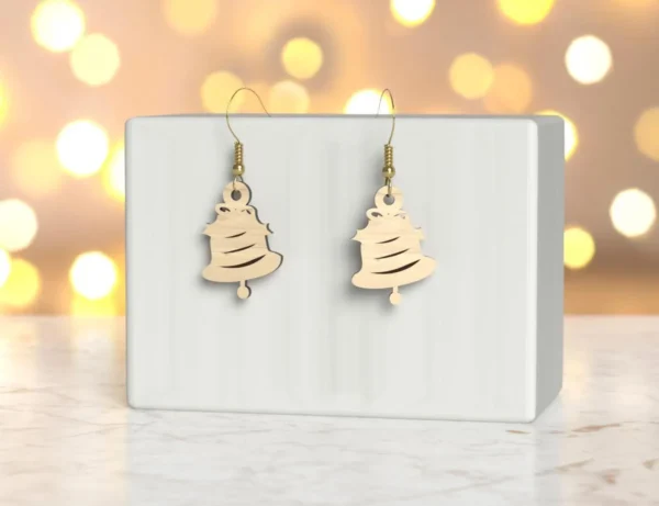 Wooden Christmas Bell Earrings – Festive Holiday Jewelry, Handmade Gift for Women