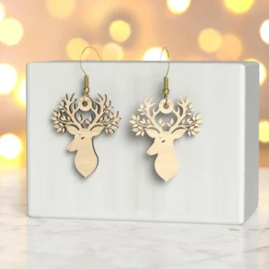 Wooden Reindeer Earrings – Holiday Antler Jewelry, Rustic Christmas Gift for Her