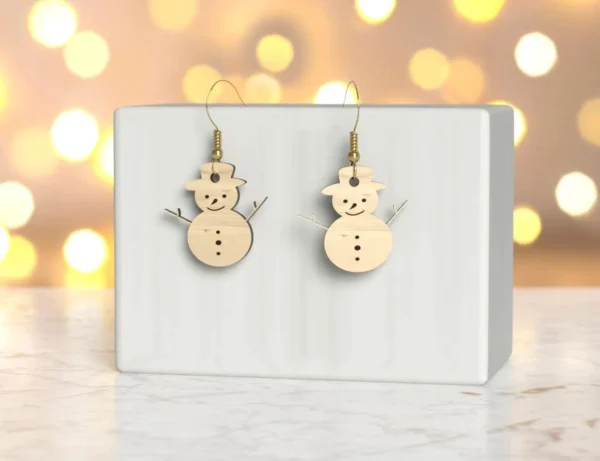 Wooden Snowman Earrings – Cute Holiday Jewelry, Winter Christmas Gift