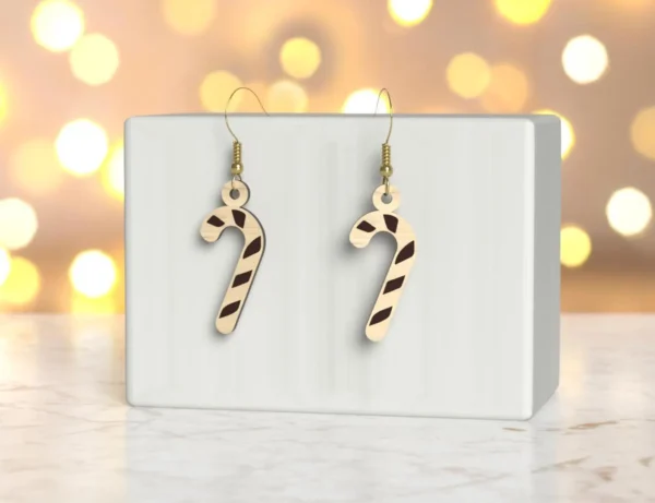 Wooden Candy Cane Earrings – Christmas Holiday Jewelry, Handmade Gift for Women