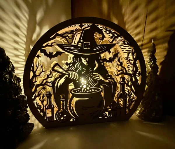 Halloween Witch Wooden LED Shadow Lamp