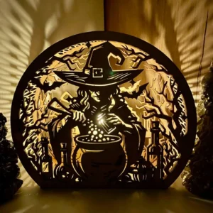 Halloween Witch Wooden LED Shadow Lamp