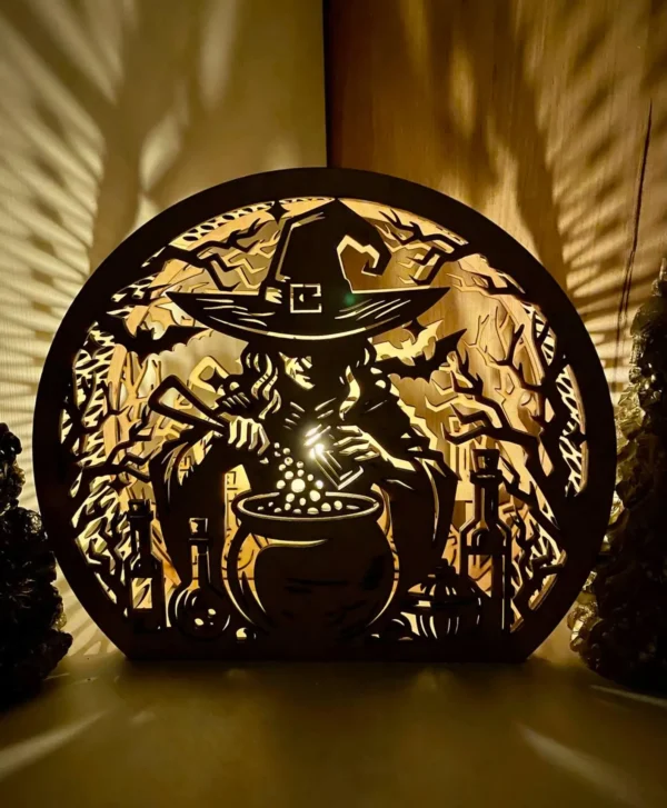 Halloween Witch Wooden LED Shadow Lamp