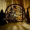 Halloween Wooden Lantern – Haunted House Engraved Decoration