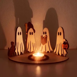 Laser-Cut Wooden Ghost Tea Light Holder – Spooky Halloween Table Decoration