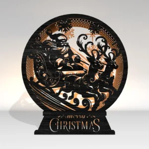 Santa Sleigh & Reindeer Wooden Christmas Lamp – Festive Holiday Light Decor