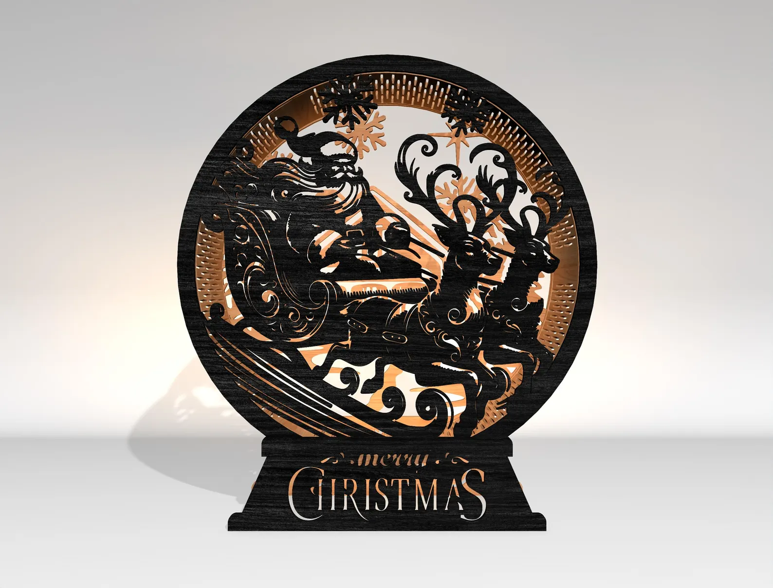 Santa Sleigh & Reindeer Wooden Christmas Lamp – Festive Holiday Light Decor