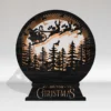Santa Sleigh Flying Over Forest Wooden Lamp – Christmas Night Holiday Decor