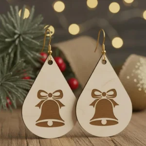 Wooden Christmas Bell Earrings – Festive Teardrop Jewelry, Handmade Holiday Gift