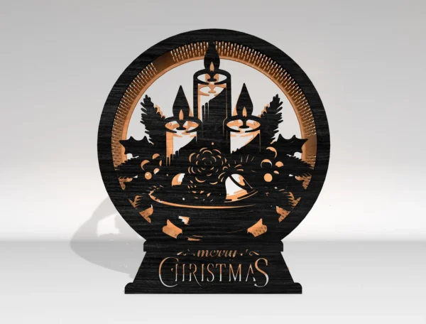 Wooden Christmas Candle Lamp – Holiday Table Centerpiece & Festive Decor