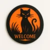 Wooden Black Cat Welcome Sign – Halloween Door & Wall Décor