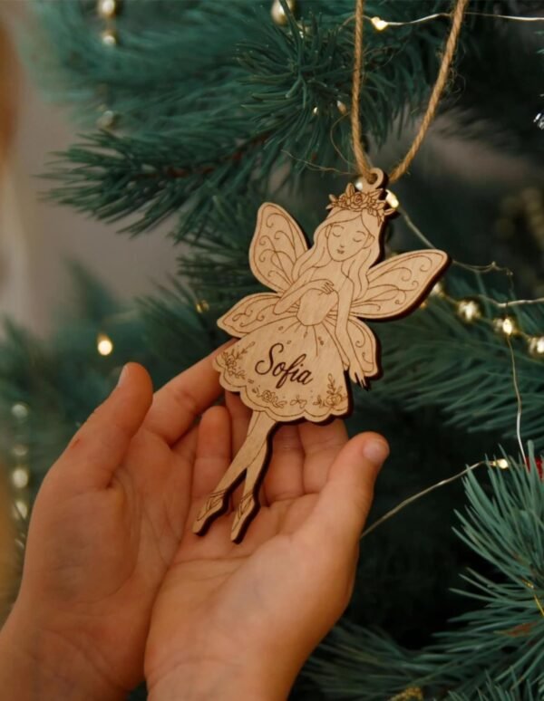 Personalized Fairy Christmas Ornament | Custom Name Wooden Fairy Decoration for Girls