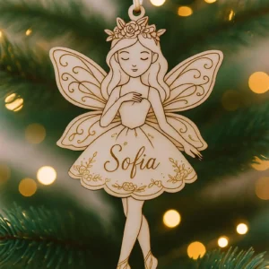 Personalized Fairy Christmas Ornament | Custom Name Wooden Fairy Decoration for Girls