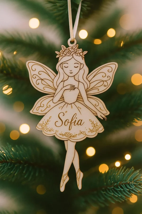 Personalized Fairy Christmas Ornament | Custom Name Wooden Fairy Decoration for Girls