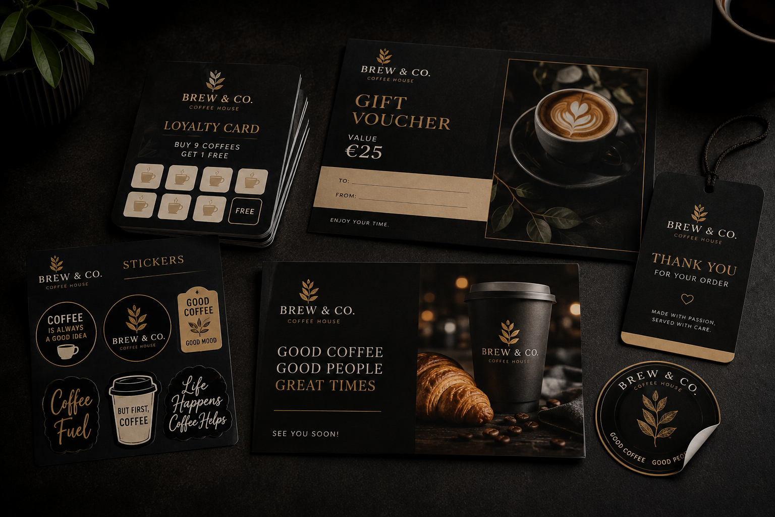 Gift vouchers, loyalty cards and sticker designs