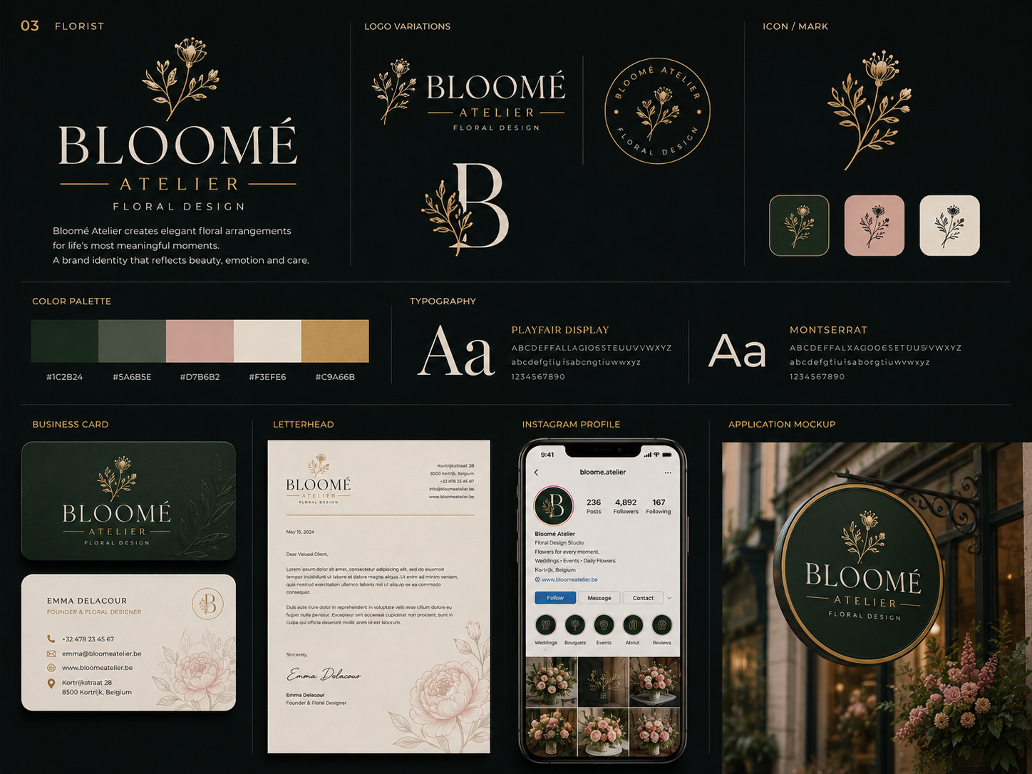 Bloomé Atelier floral brand identity presentation