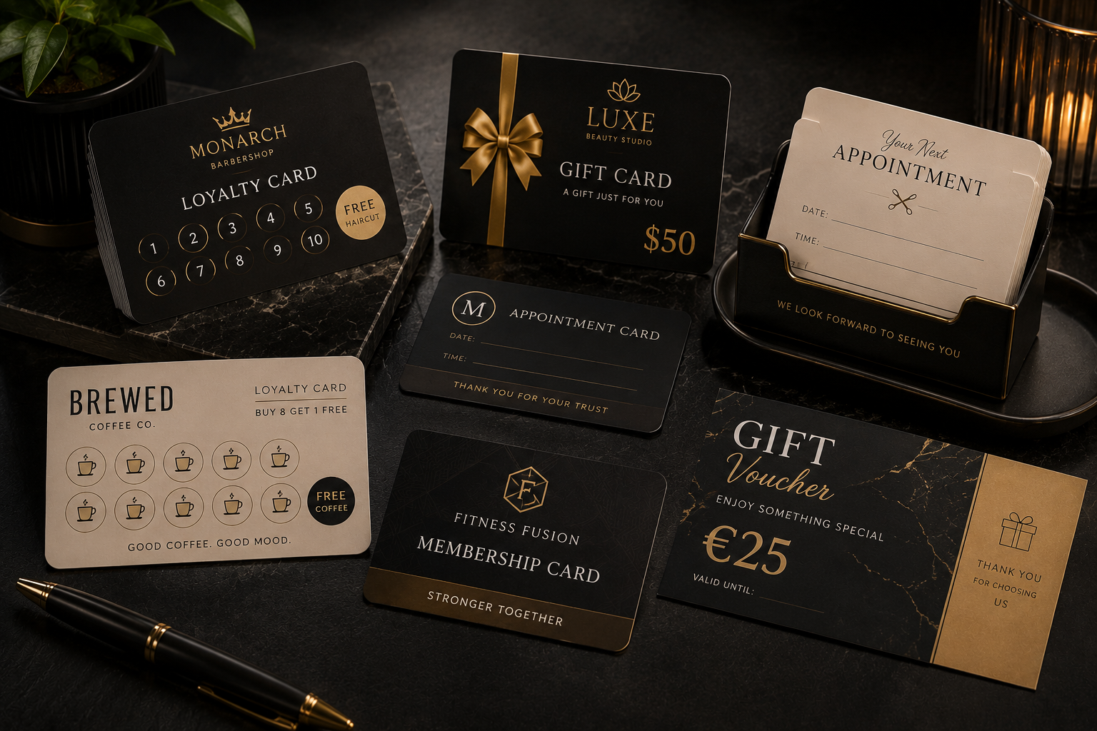 Loyalty cards, appointment cards and gift vouchers